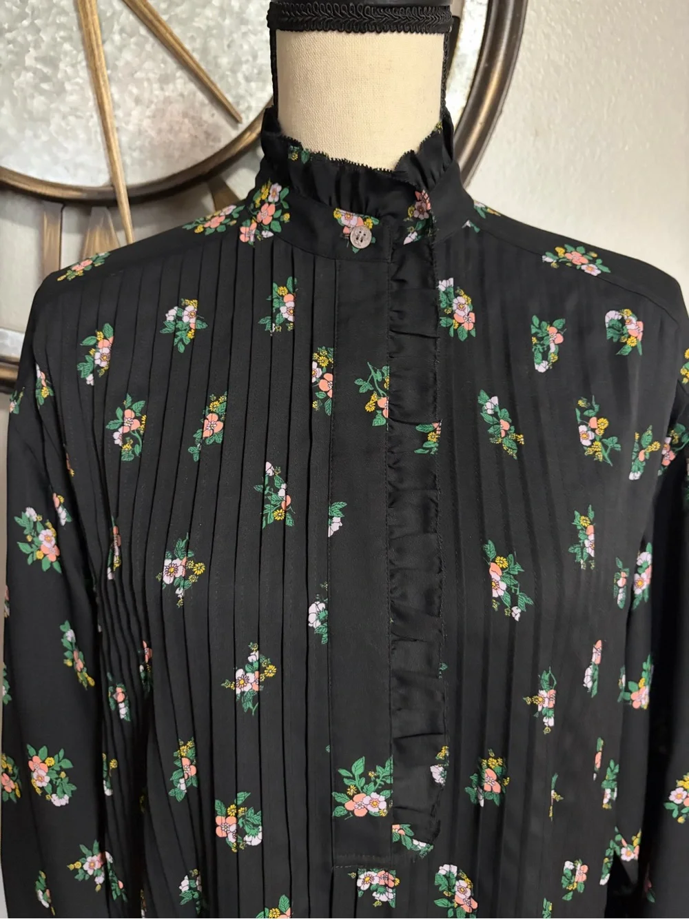 TORY BURCH Black Floral Long Sleeve Tunic Dress